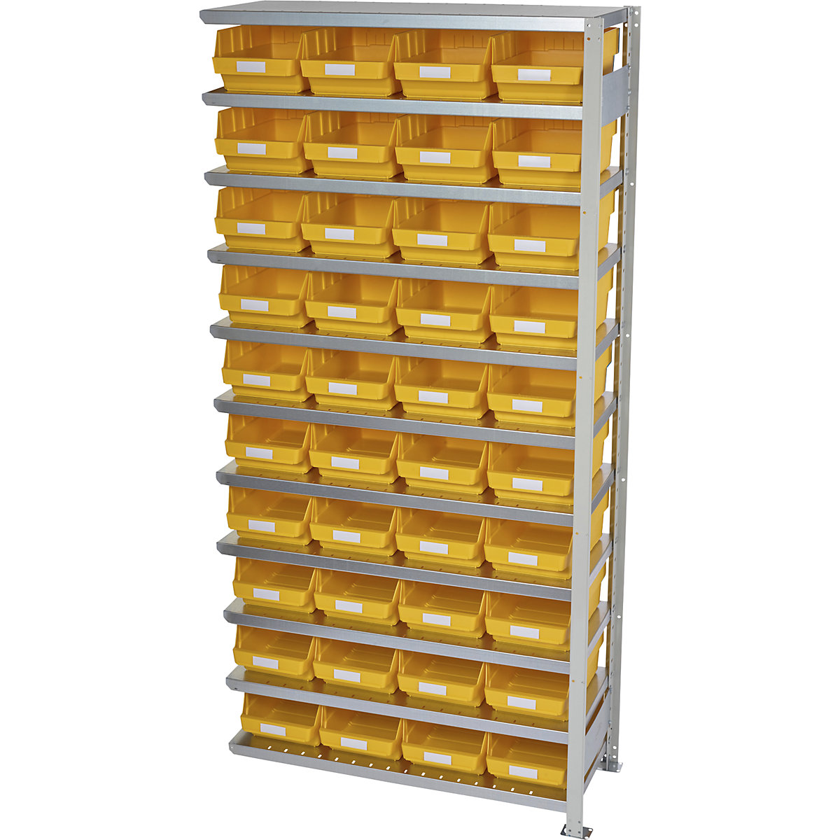 Összedugaszolós állvány dobozokkal – STEMO, állványmagasság 2100 mm, bővítő állvány, 400 mm mély, 40 sárga doboz-27
