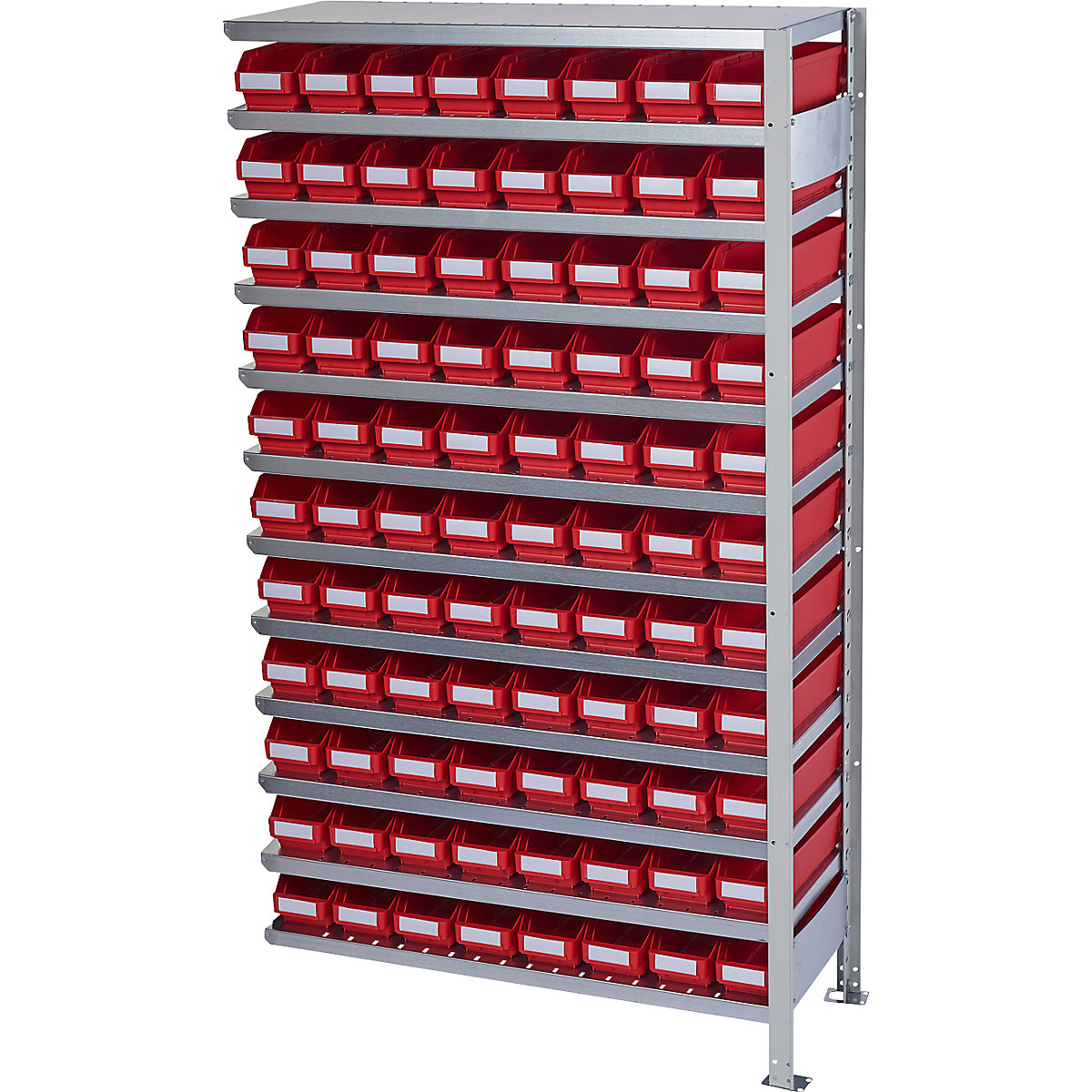 Összedugaszolós állvány dobozokkal – STEMO, állványmagasság 1790 mm, bővítő állvány, 400 mm mély, 88 piros doboz-33