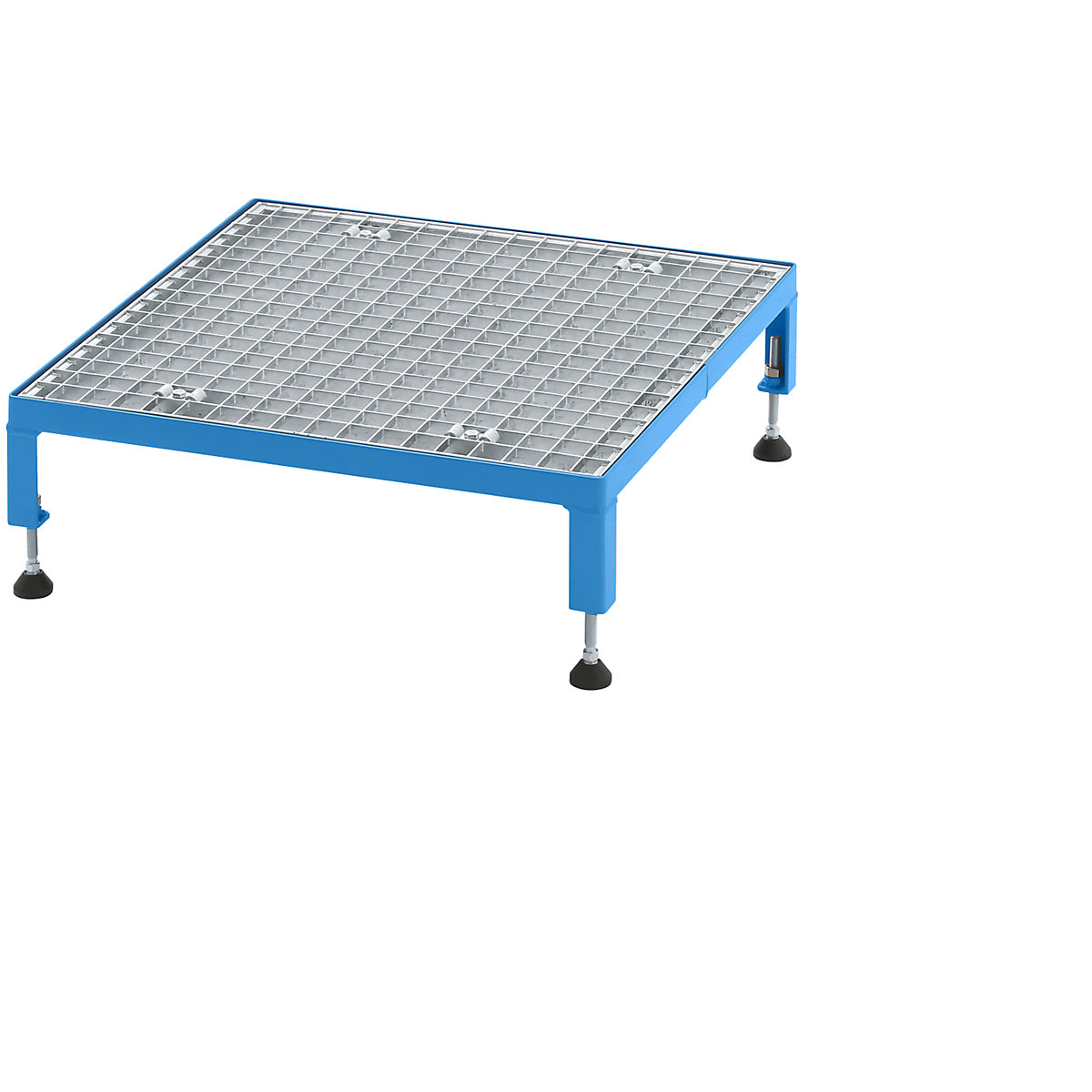 EUROKRAFTpro – Plate-forme de travail réglable en hauteur de 165 à 230 mm, avec plate-forme en caillebotis, L x l plate-forme 610 x 610 mm, bleu clair