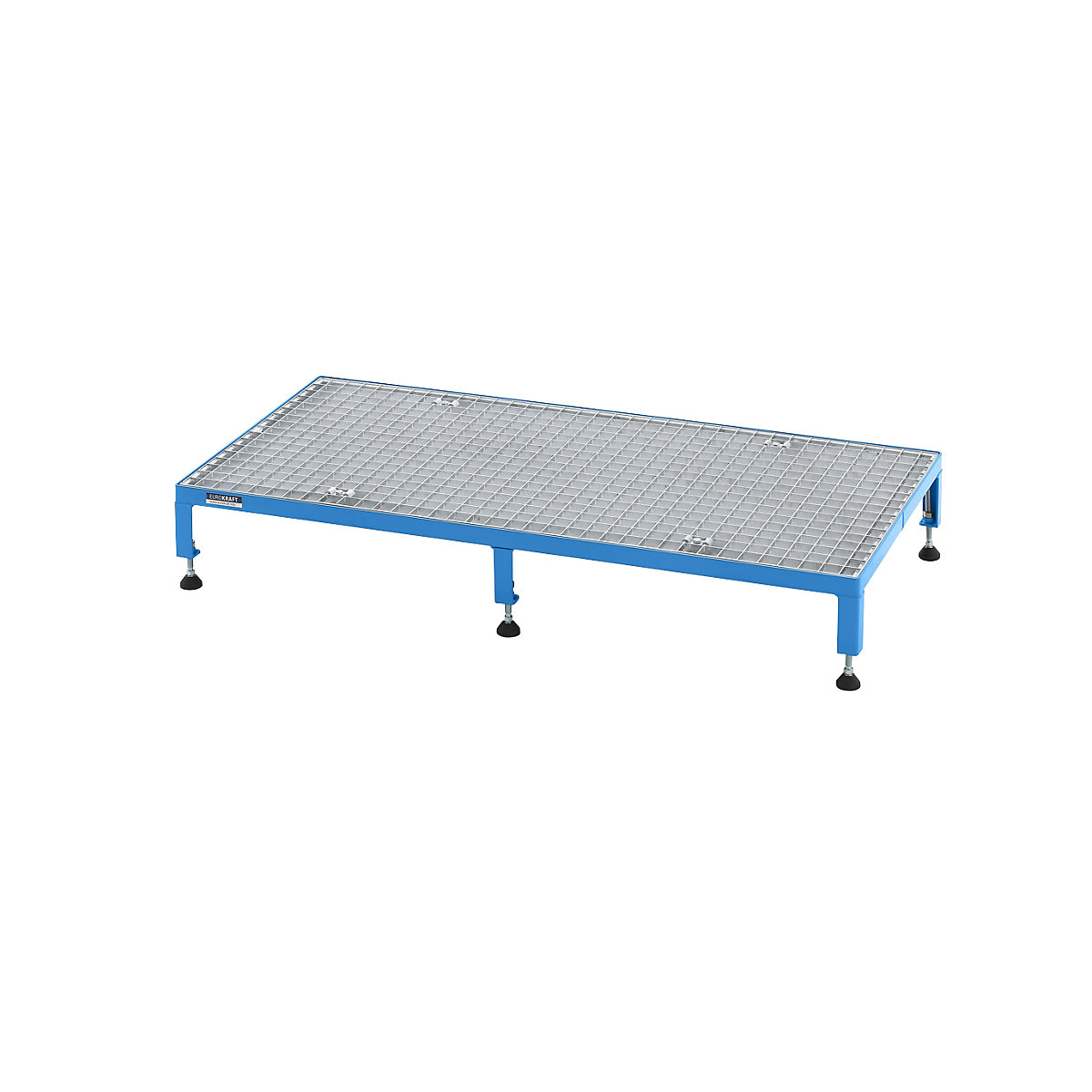 EUROKRAFTpro – Plate-forme de travail réglable en hauteur de 165 à 230 mm, avec plate-forme en caillebotis, L x l plate-forme 1210 x 610 mm, bleu clair