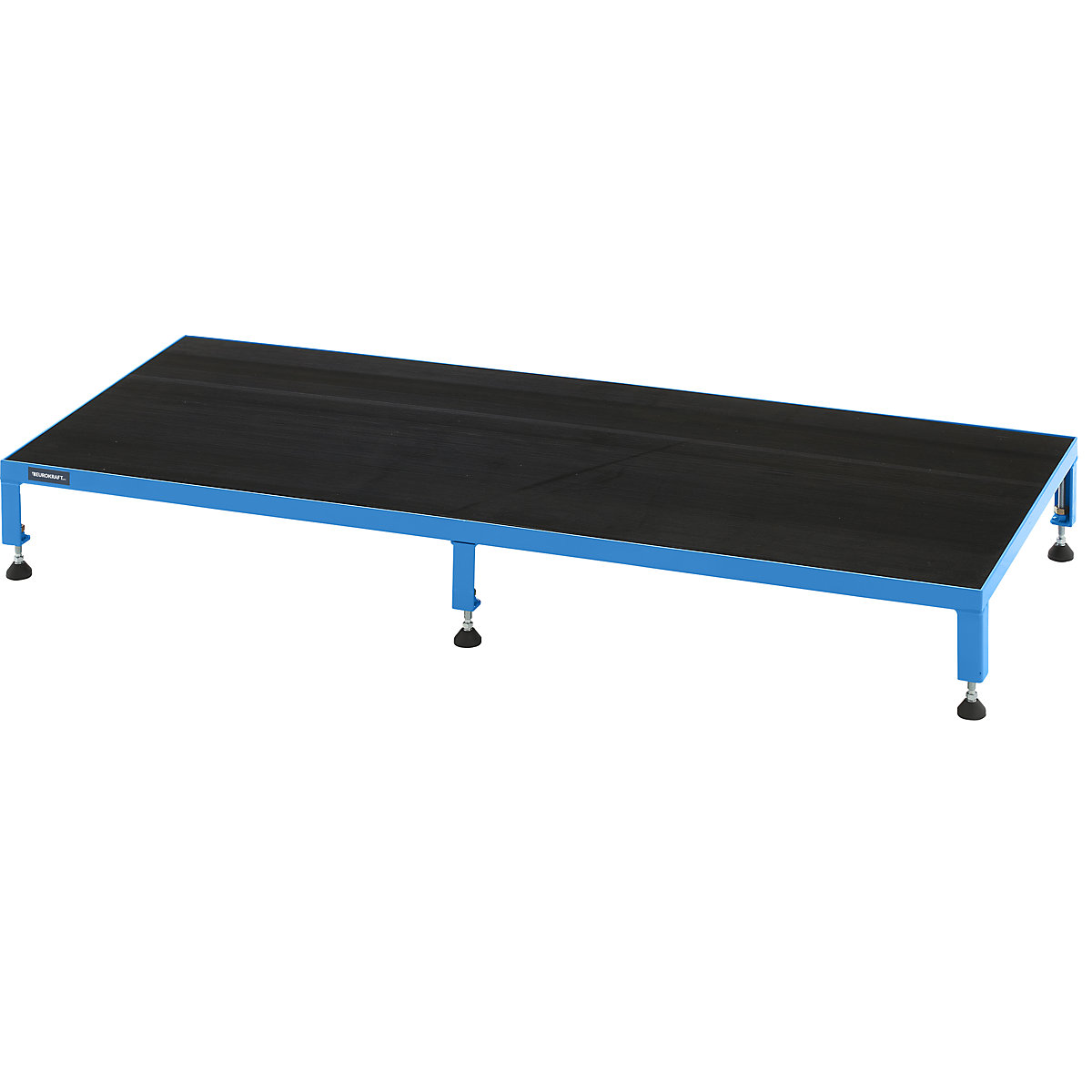 EUROKRAFTpro – Plate-forme de travail réglable en hauteur de 165 à 230 mm, avec plate-forme en caoutchouc strié, L x l plate-forme 1510 x 610 mm, bleu clair