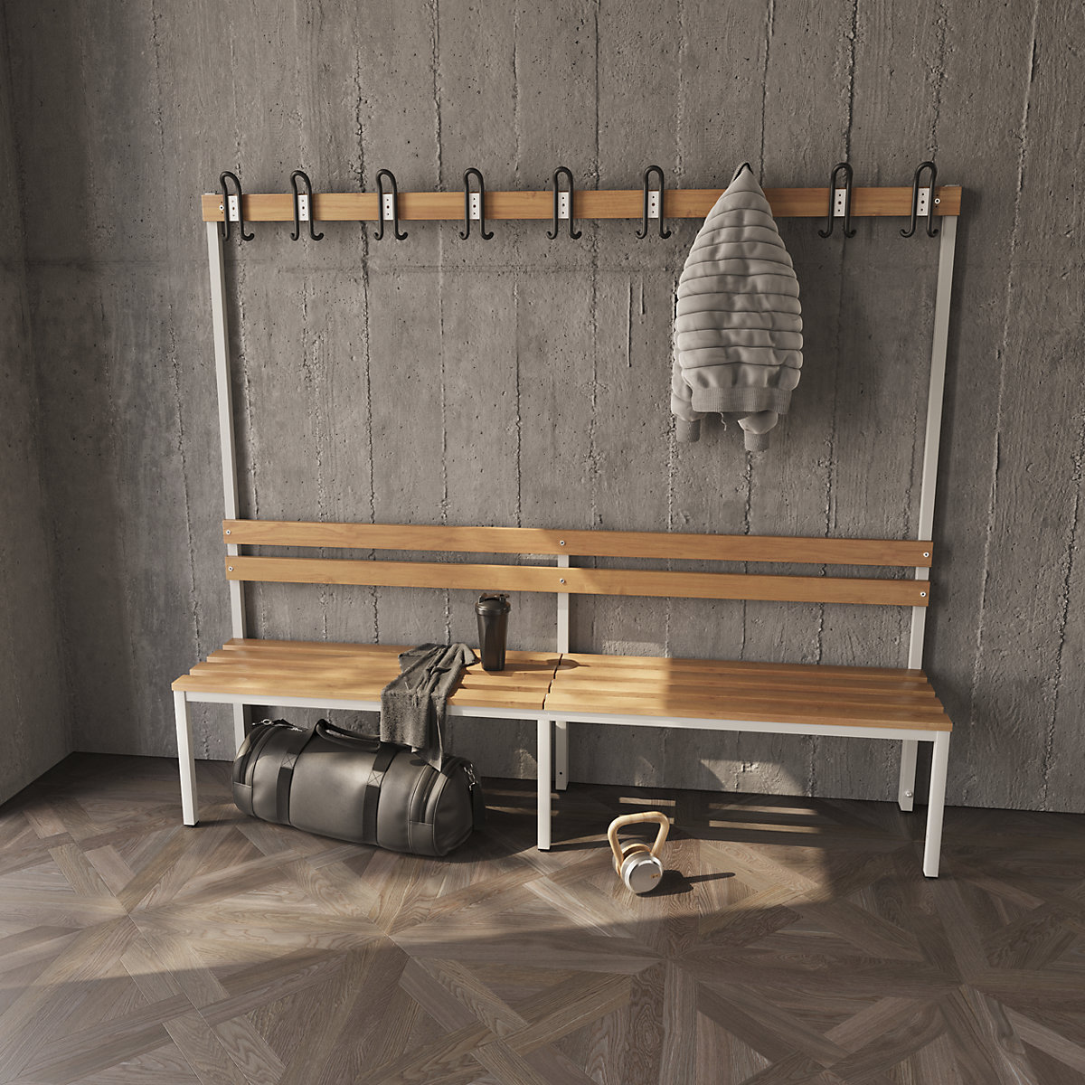 Banc de vestiaire avec dossier, simple face – eurokraft basic (Illustration du produit 2)-1