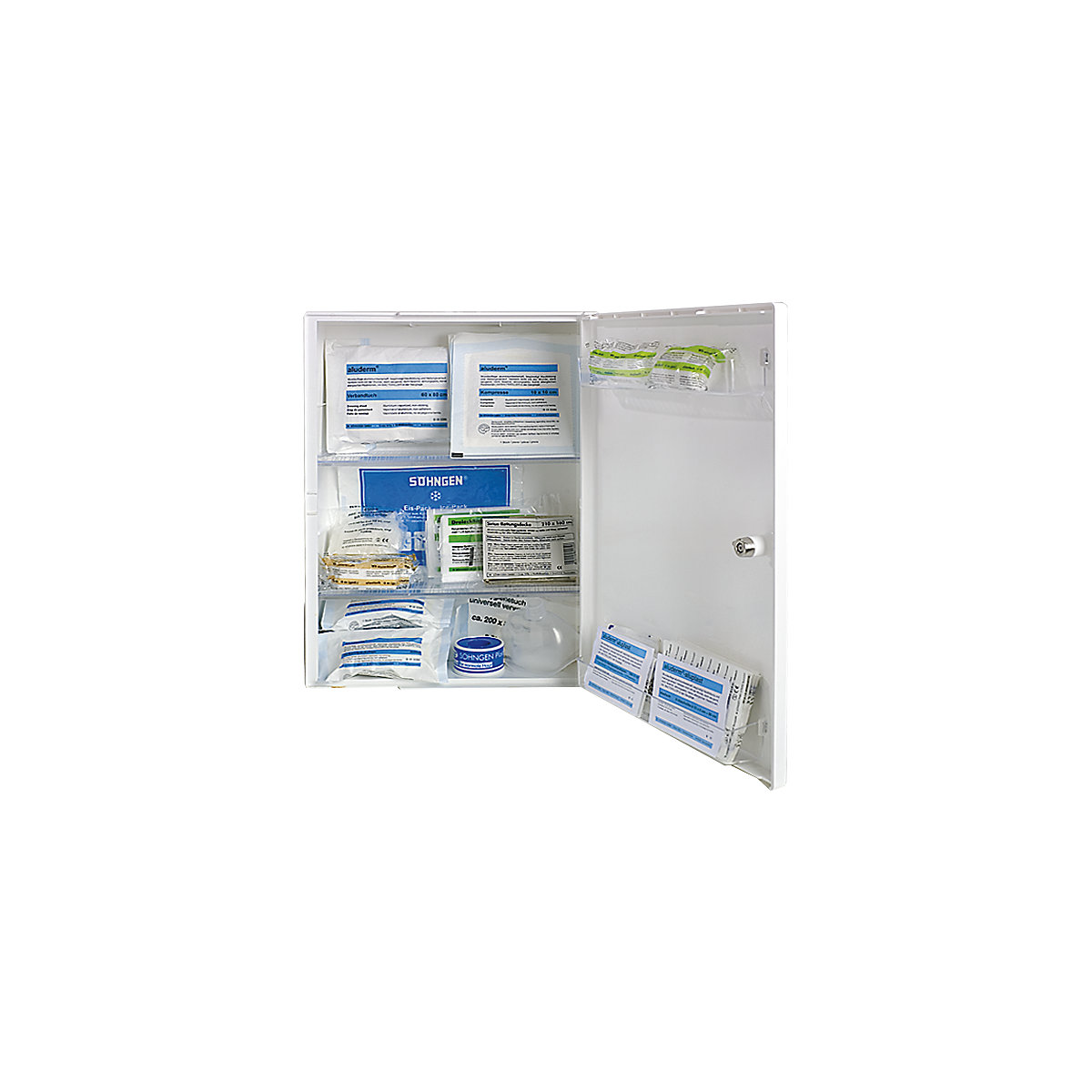 Armoire à pharmacie conforme à la norme DIN 13157 – SÖHNGEN, équipé, blanc, profondeur 150 mm, h x l 429 x 315 mm