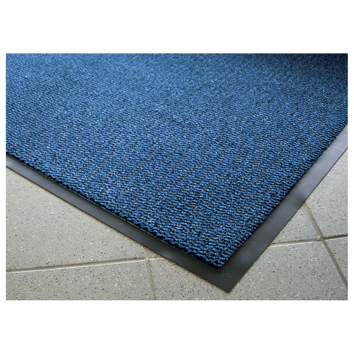 Tapis de propreté pour l'intérieur à fibres en polypropylène, largeur 1200 mm, au mètre, noir / bleu
