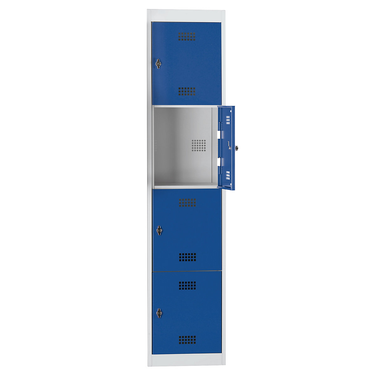 Wolf – Vestiaire métallique démonté, 4 casiers, hauteur 410 mm, largeur 400 mm, élément additionnel, gris clair / bleu gentiane