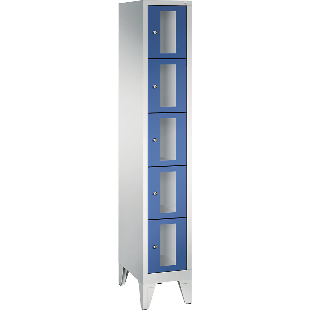 Armoire à casiers CLASSIC, hauteur casiers 295 mm, sur pieds – C+P, 5 casiers, largeur 320 mm, porte bleu gentiane-5