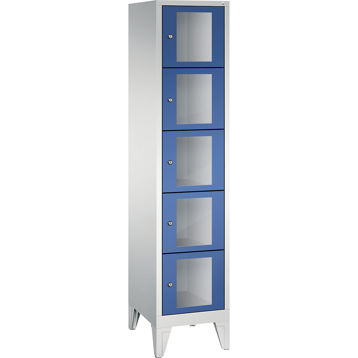 Armoire à casiers CLASSIC, hauteur casiers 295 mm, sur pieds – C+P, 5 casiers, largeur 420 mm, porte bleu gentiane-7