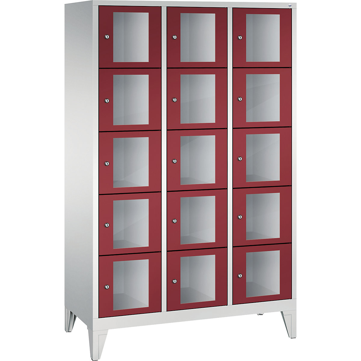 Armoire à casiers CLASSIC, hauteur casiers 295 mm, sur pieds – C+P, 15 casiers, largeur 1200 mm, porte rouge rubis-3