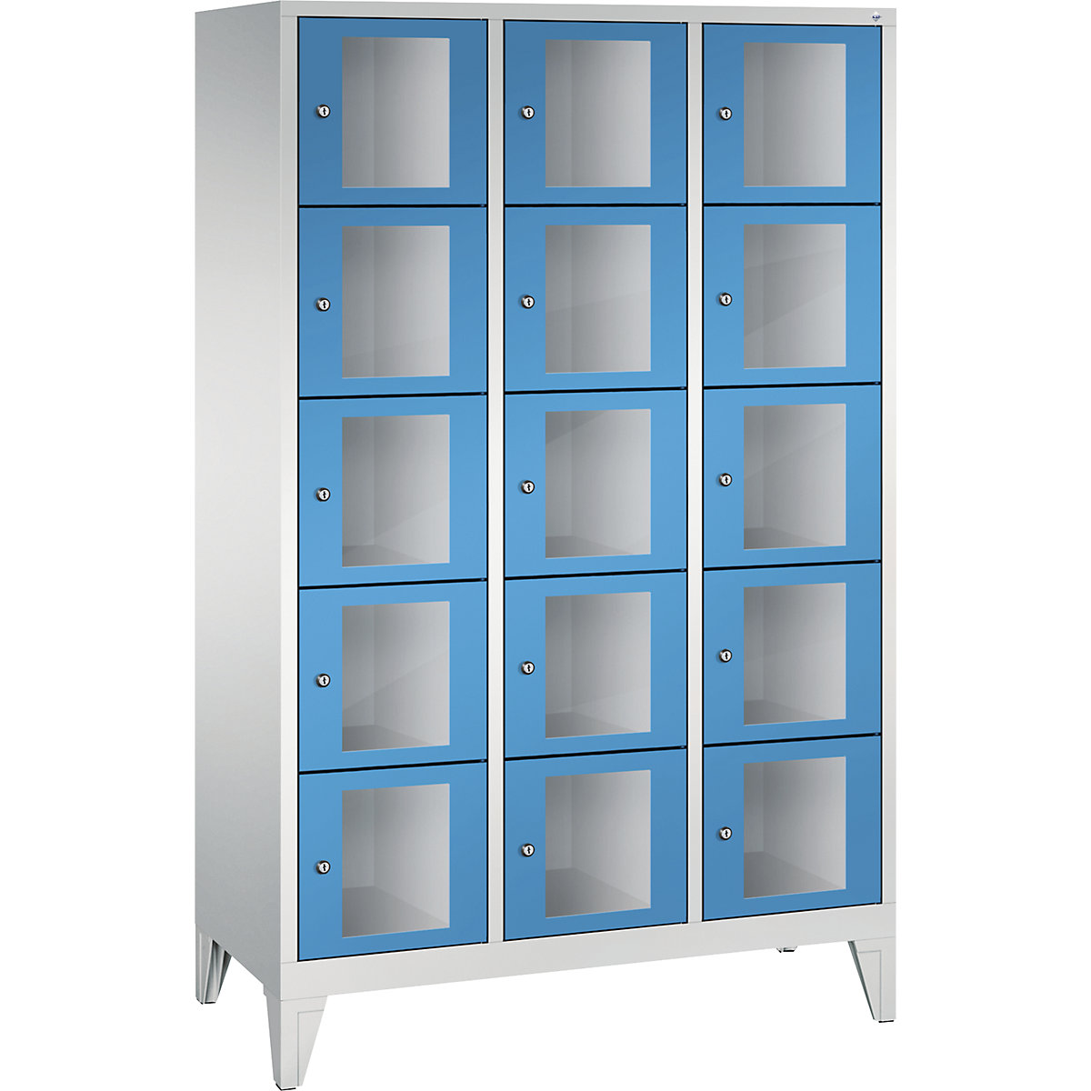 Armoire à casiers CLASSIC, hauteur casiers 295 mm, sur pieds – C+P, 15 casiers, largeur 1200 mm, porte bleu clair-4