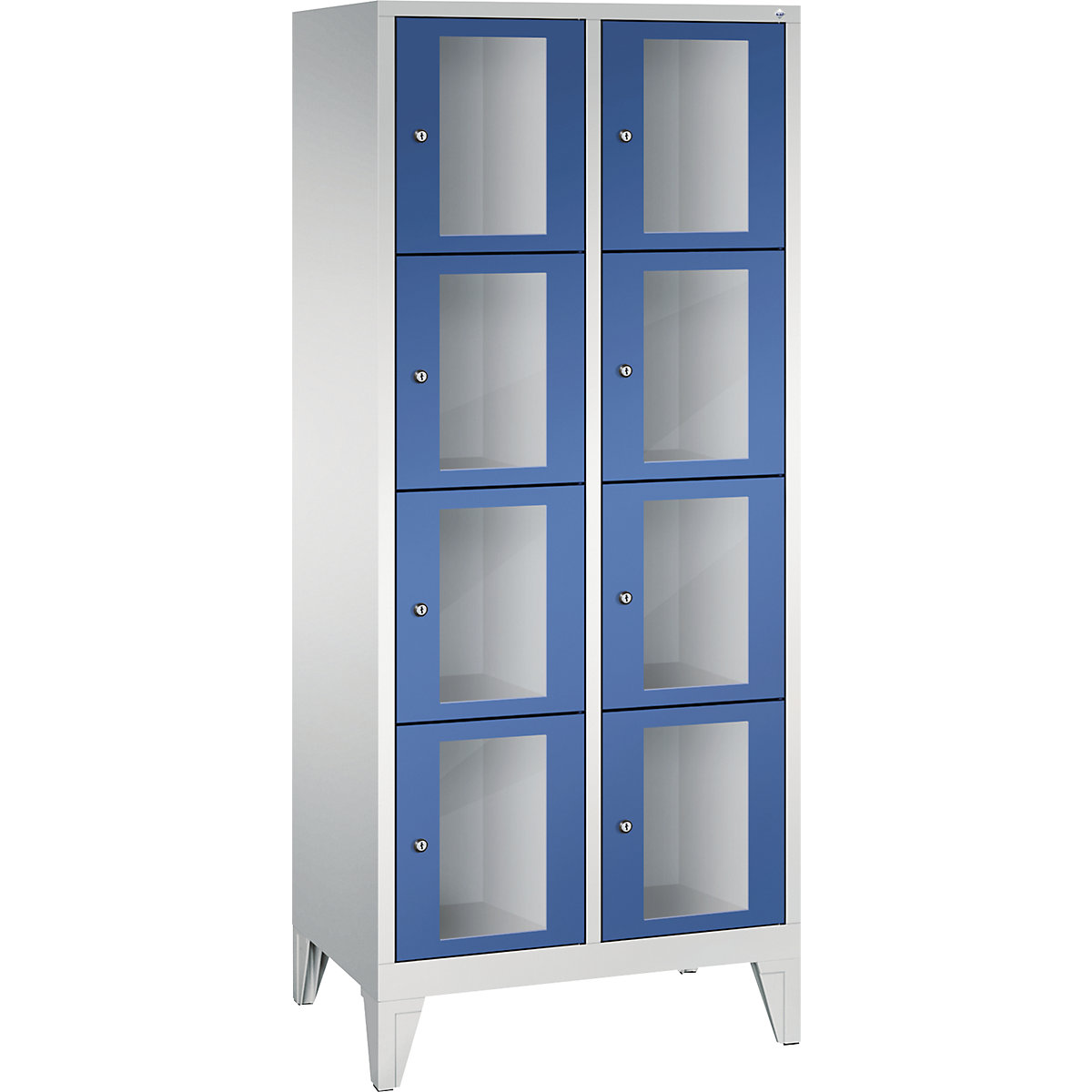 Armoire à casiers CLASSIC, hauteur casiers 375 mm, sur pieds – C+P, 8 casiers, largeur 810 mm, porte bleu gentiane-6