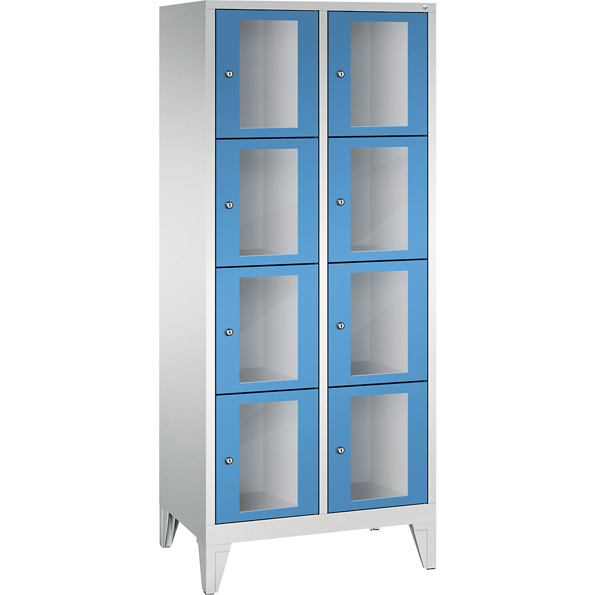 Armoire à casiers CLASSIC, hauteur casiers 375 mm, sur pieds – C+P, 8 casiers, largeur 810 mm, porte bleu clair-3