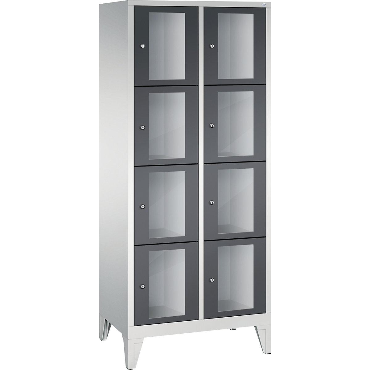 Armoire à casiers CLASSIC, hauteur casiers 375 mm, sur pieds – C+P, 8 casiers, largeur 810 mm, porte gris noir-4