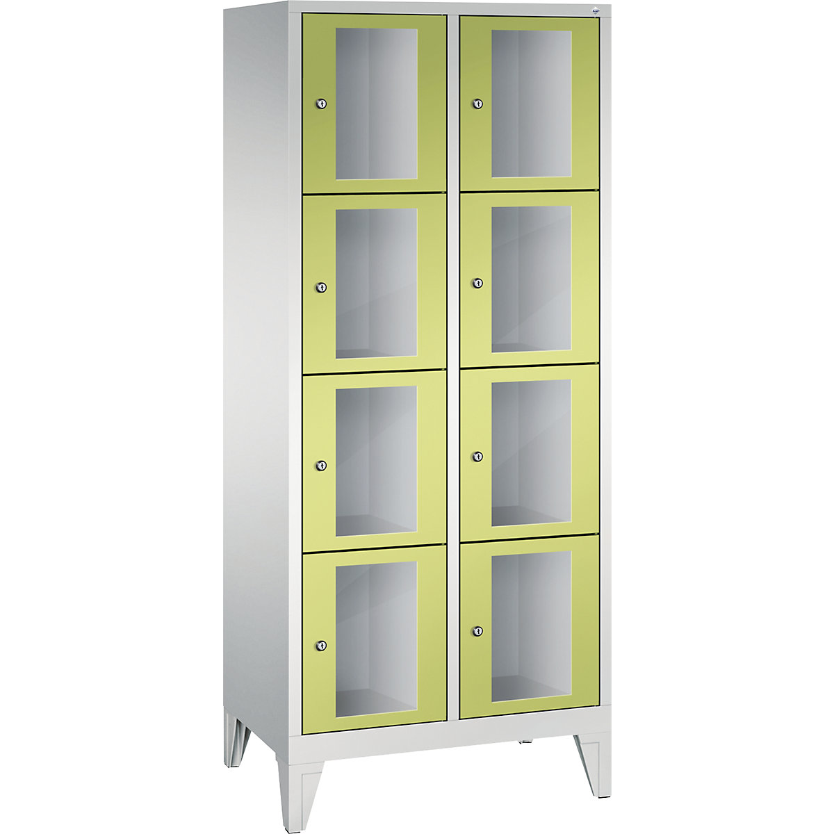 Armoire à casiers CLASSIC, hauteur casiers 375 mm, sur pieds – C+P, 8 casiers, largeur 810 mm, porte vert viridin-8