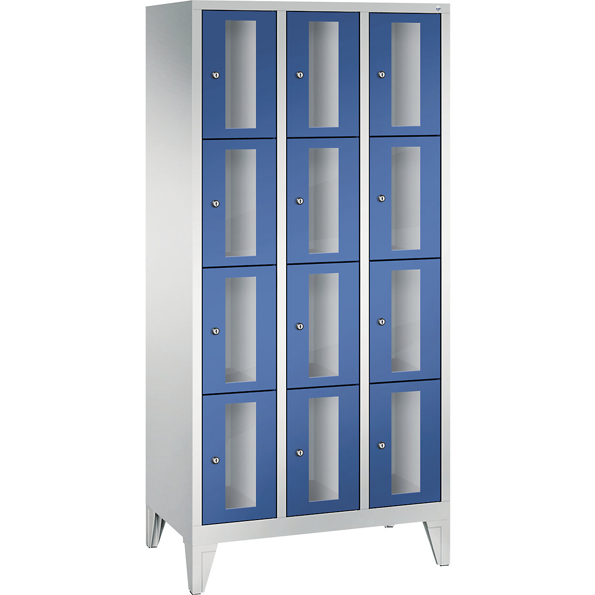 Armoire à casiers CLASSIC, hauteur casiers 375 mm, sur pieds – C+P, 12 casiers, largeur 900 mm, porte bleu gentiane-4