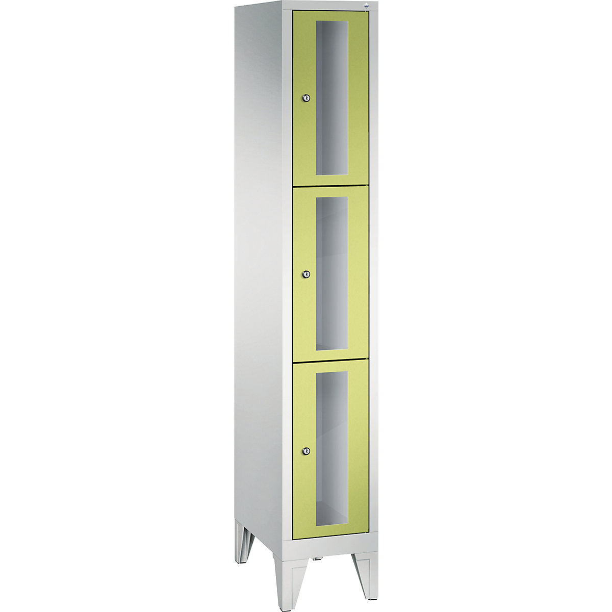 Armoire à casiers CLASSIC, hauteur casiers 510 mm, sur pieds – C+P, 3 casiers, largeur 320 mm, porte vert viridin-7