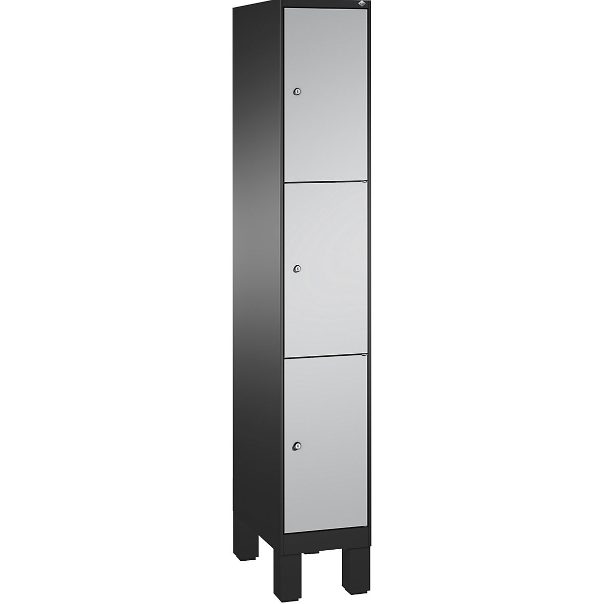 Armoire à casiers sur pieds EVOLO – C+P, 1 compartiment, 3 casiers, largeur compartiment 300 mm, gris noir / aluminium-13