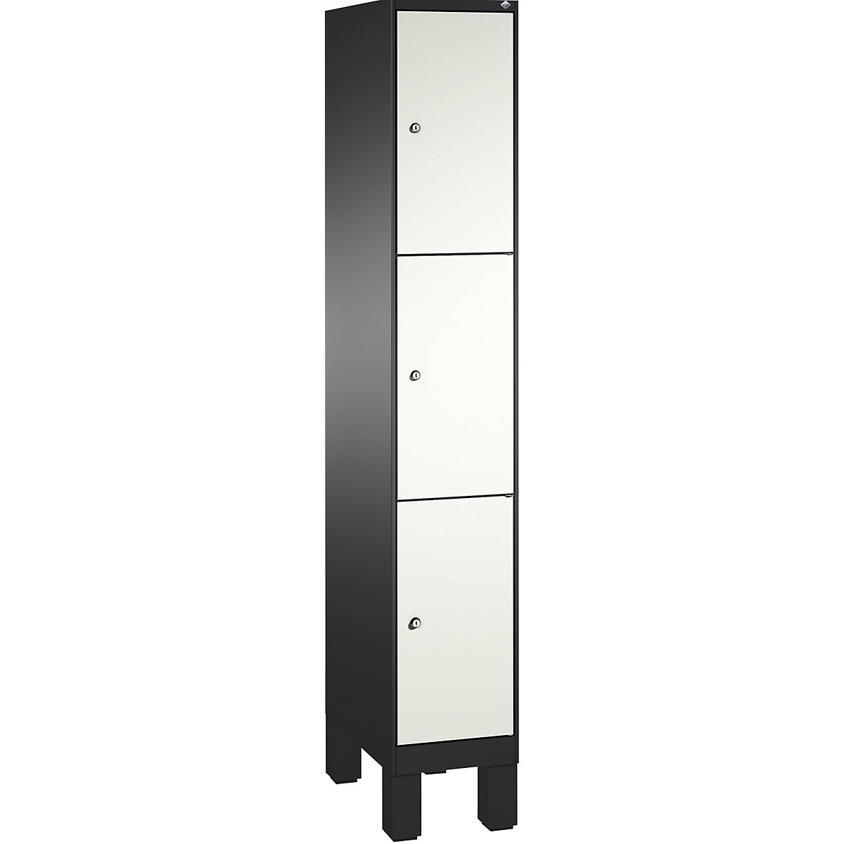 Armoire à casiers sur pieds EVOLO – C+P, 1 compartiment, 3 casiers, largeur compartiment 300 mm, gris noir / blanc trafic-15