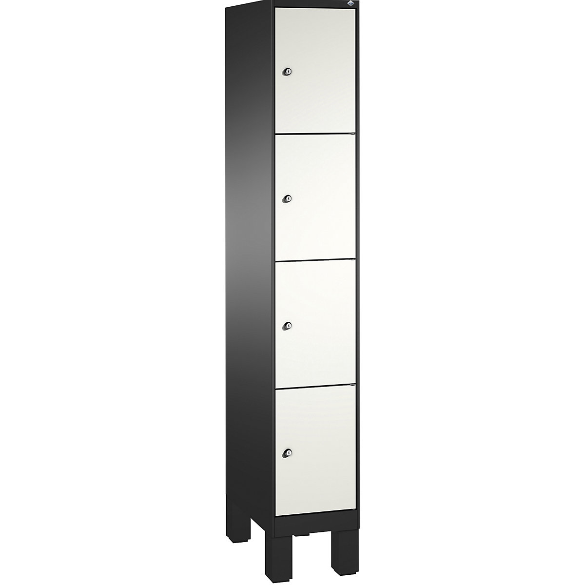 Armoire à casiers sur pieds EVOLO – C+P, 1 compartiment, 4 casiers, largeur compartiment 300 mm, gris noir / blanc trafic-1