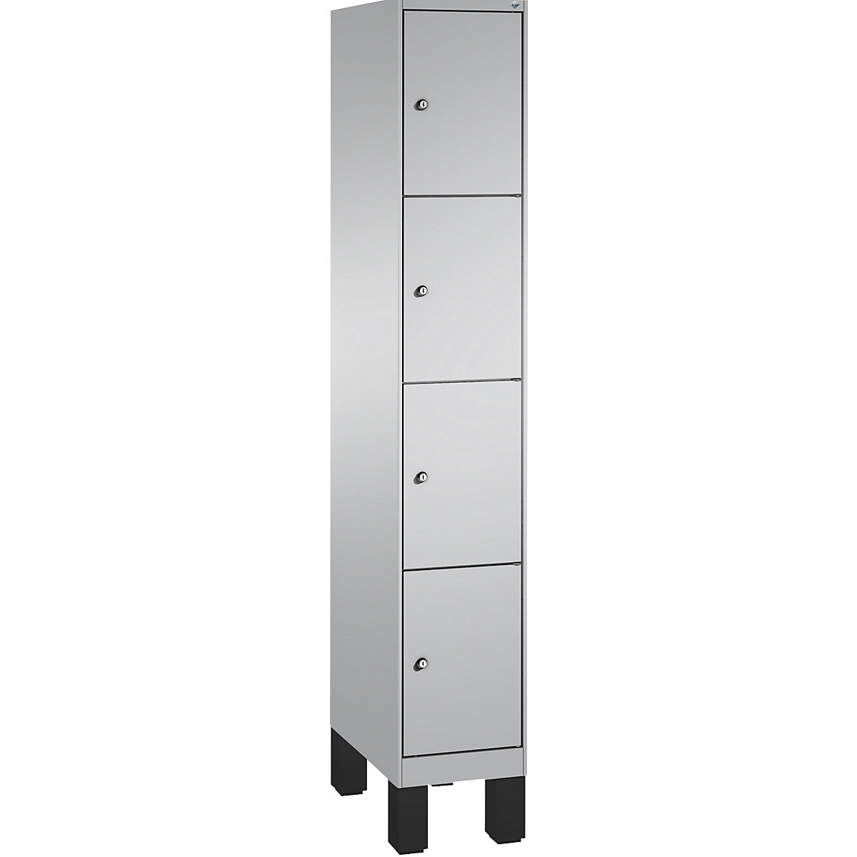 Armoire à casiers sur pieds EVOLO – C+P, 1 compartiment, 4 casiers, largeur compartiment 300 mm, aluminium / aluminium-8