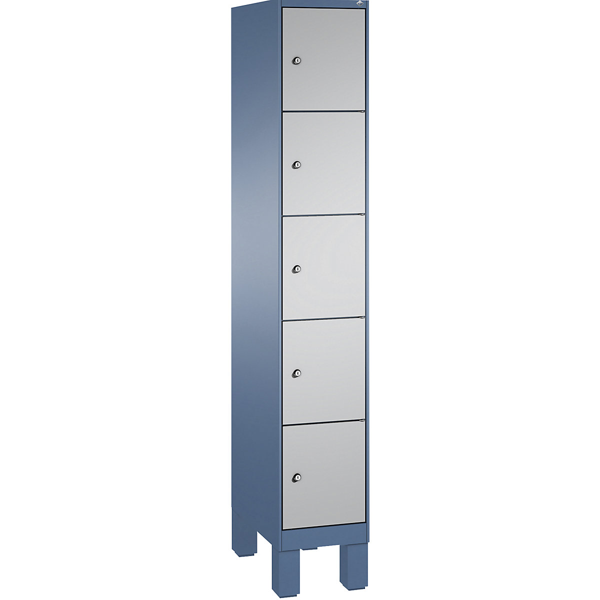 Armoire à casiers sur pieds EVOLO – C+P, 1 compartiment, 5 casiers, largeur compartiment 300 mm, bleu distant / aluminium-12