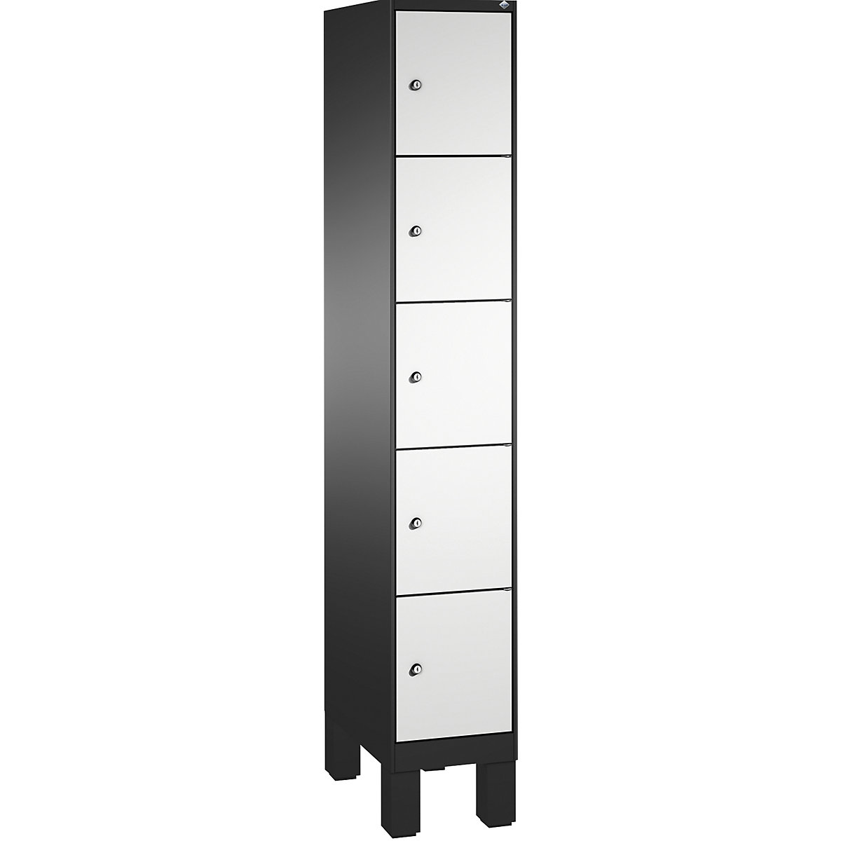 Armoire à casiers sur pieds EVOLO – C+P, 1 compartiment, 5 casiers, largeur compartiment 300 mm, gris noir / gris clair-10