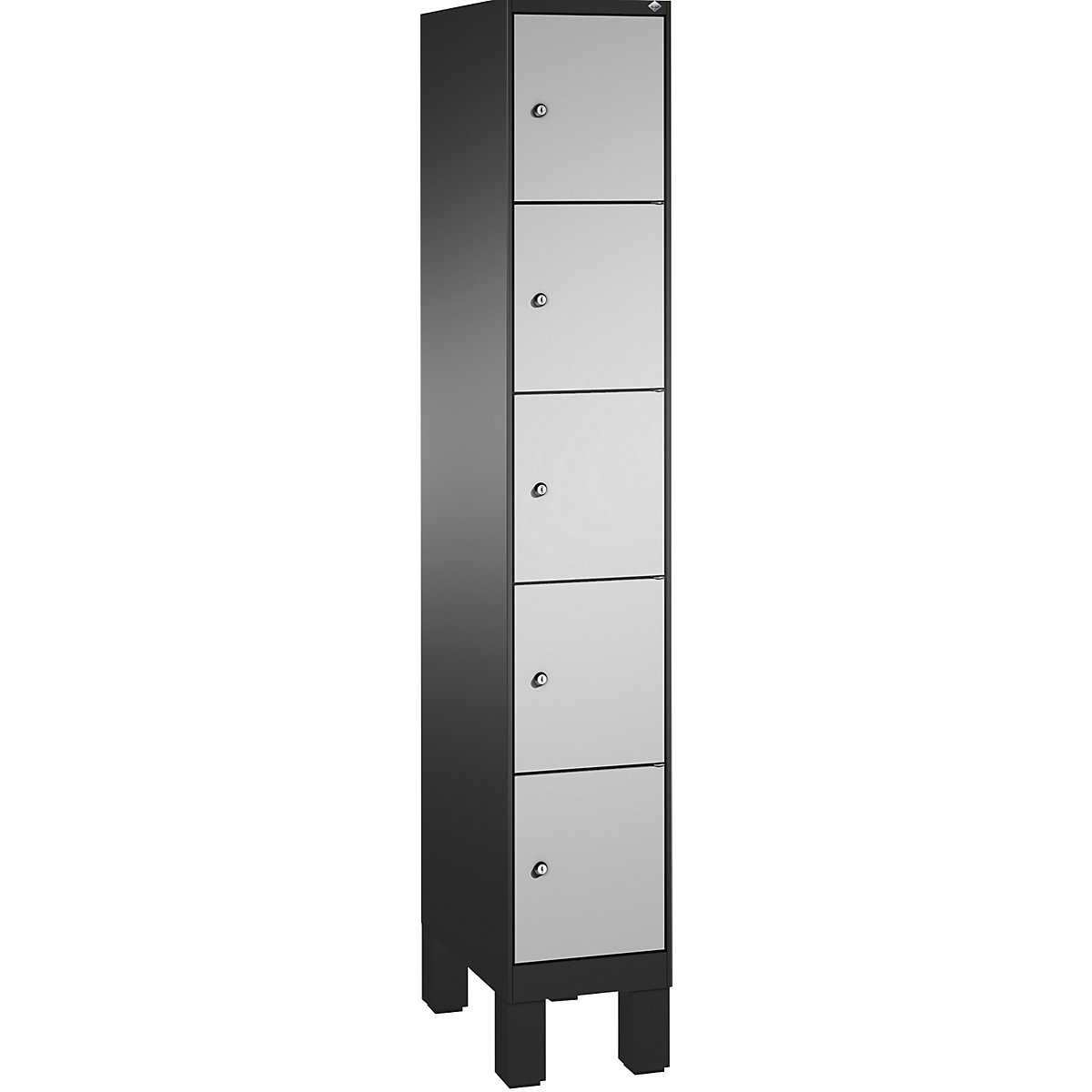 Armoire à casiers sur pieds EVOLO – C+P, 1 compartiment, 5 casiers, largeur compartiment 300 mm, gris noir / aluminium-5