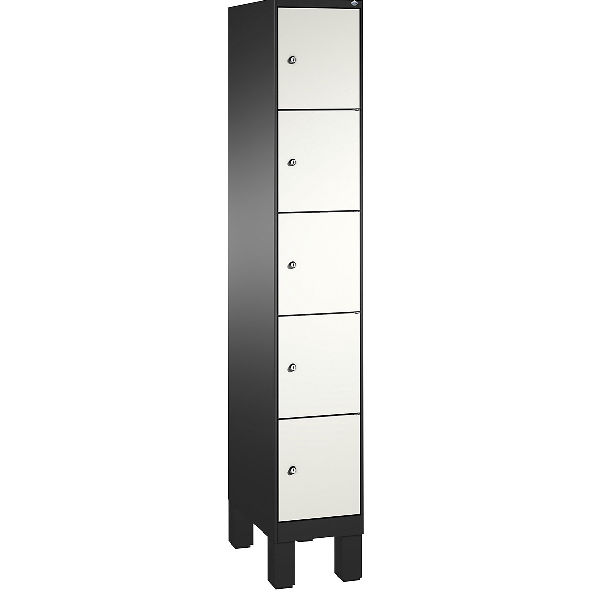 Armoire à casiers sur pieds EVOLO – C+P, 1 compartiment, 5 casiers, largeur compartiment 300 mm, gris noir / blanc trafic-2