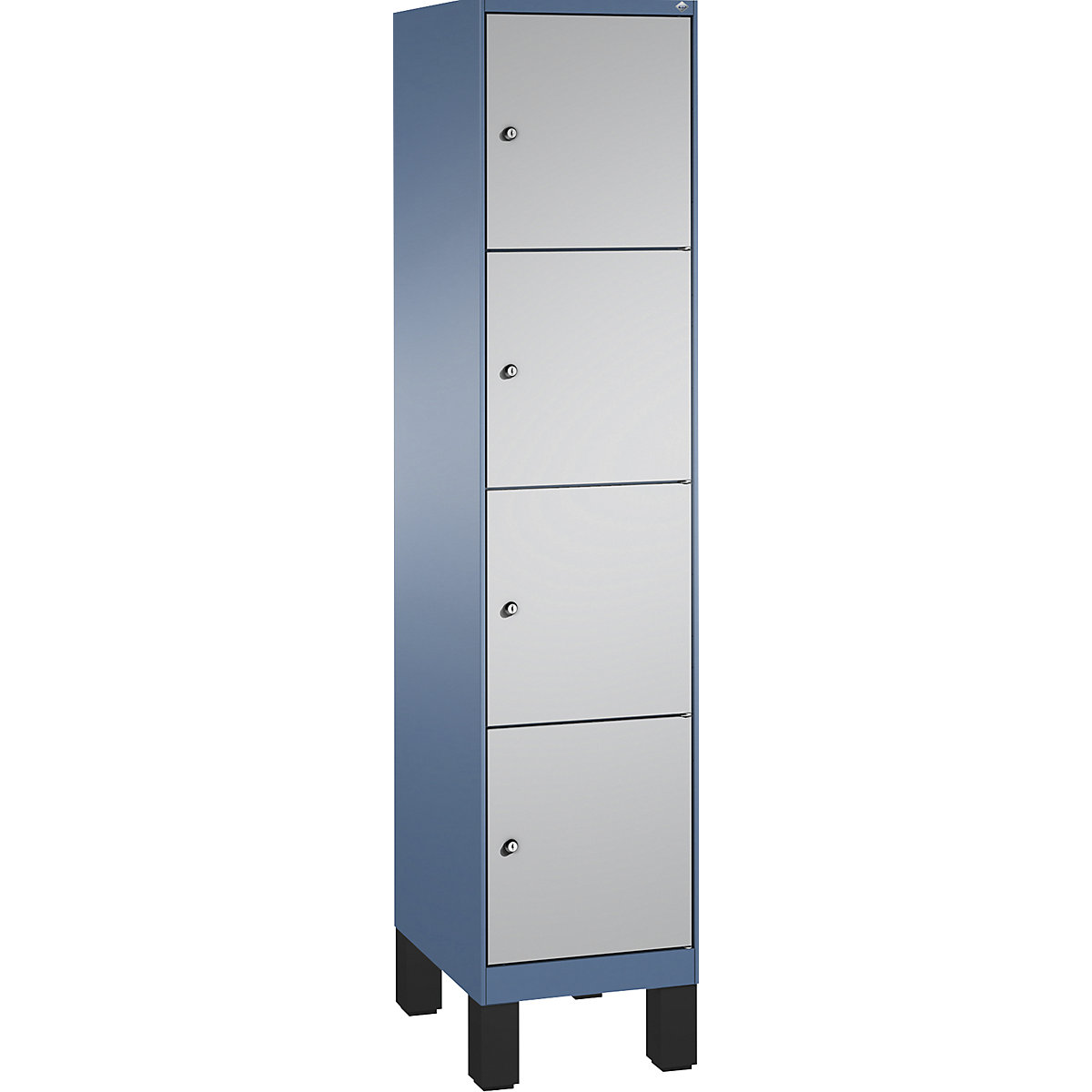 Armoire à casiers sur pieds EVOLO – C+P, 1 compartiment, 4 casiers, largeur compartiment 400 mm, bleu distant / aluminium-8