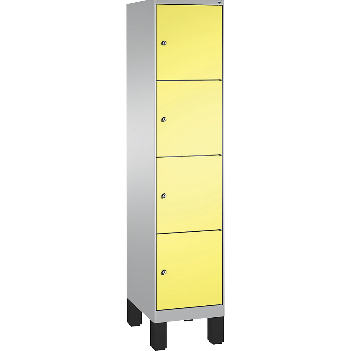 Armoire à casiers sur pieds EVOLO – C+P, 1 compartiment, 4 casiers, largeur compartiment 400 mm, aluminium / jaune soufre-7