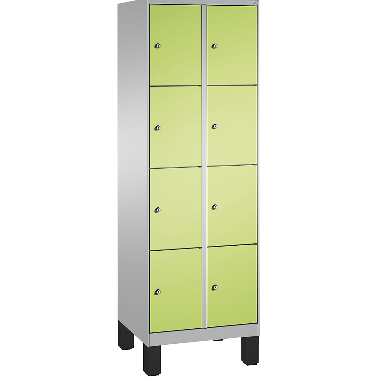 Armoire à casiers sur pieds EVOLO – C+P, 2 compartiments, 4 casiers chacun, largeur compartiments 300 mm, aluminium / vert-10
