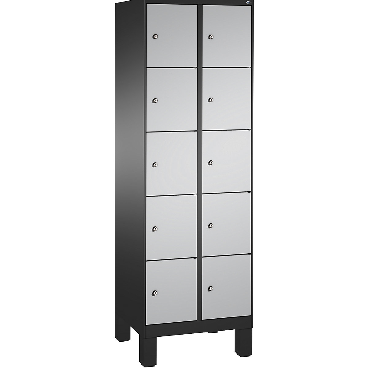 Armoire à casiers sur pieds EVOLO – C+P, 2 compartiments, 5 casiers chacun, largeur compartiments 300 mm, gris noir / aluminium-8