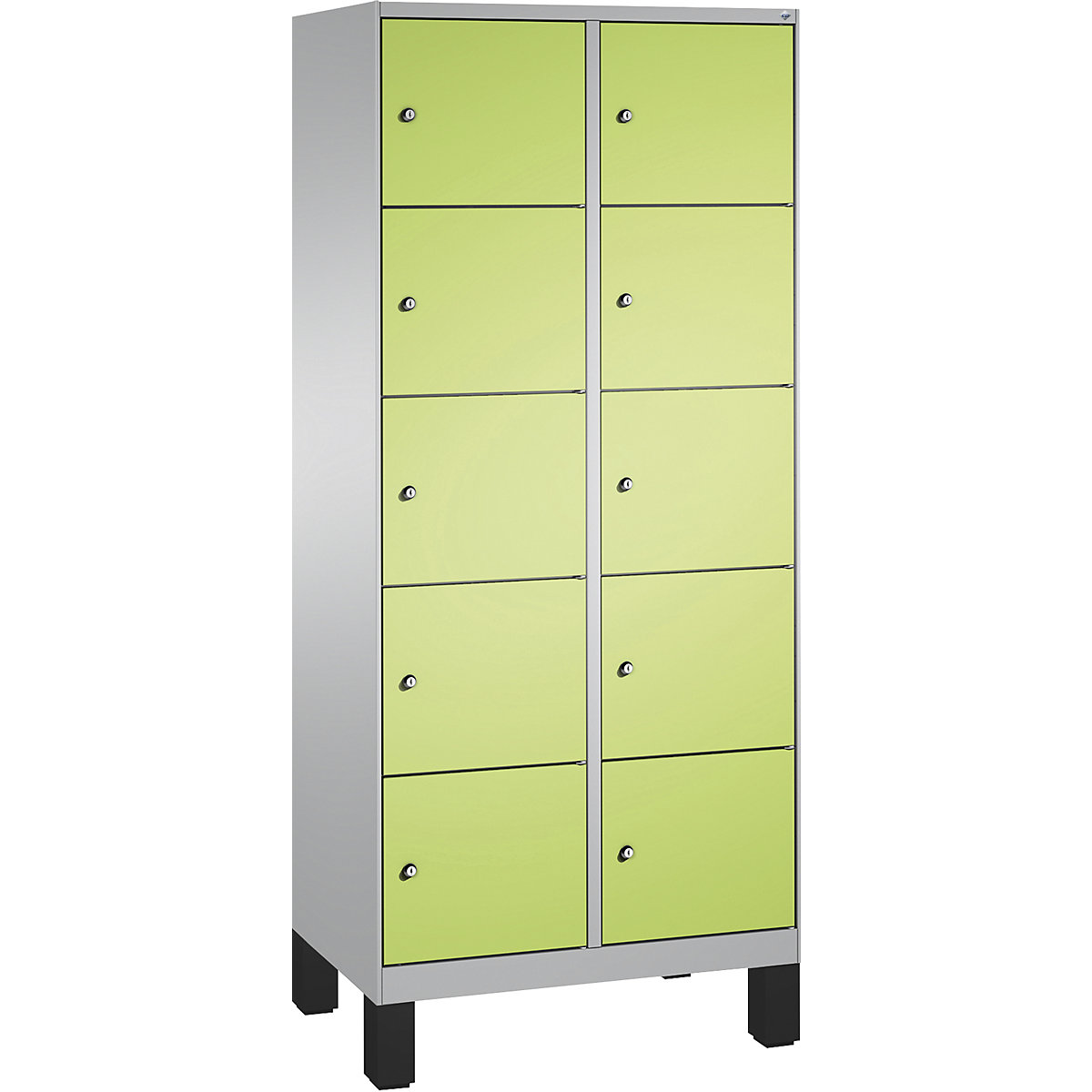 Armoire à casiers sur pieds EVOLO – C+P, 2 compartiments, 5 casiers chacun, largeur compartiments 400 mm, aluminium / vert-8