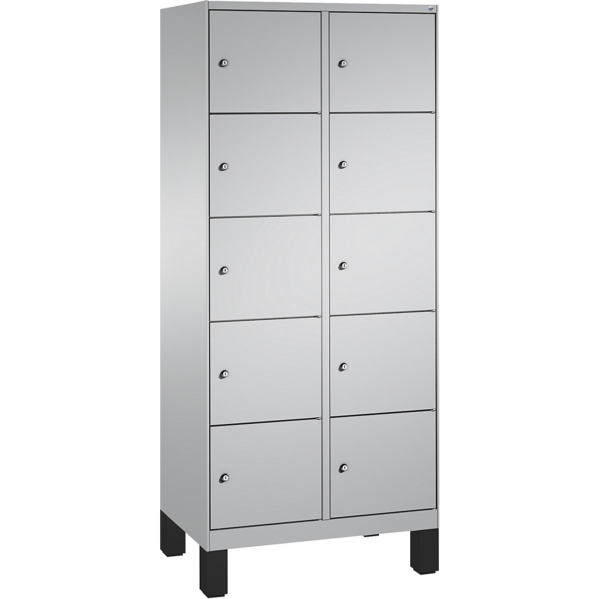 Armoire à casiers sur pieds EVOLO – C+P, 2 compartiments, 5 casiers chacun, largeur compartiments 400 mm, aluminium / aluminium-15