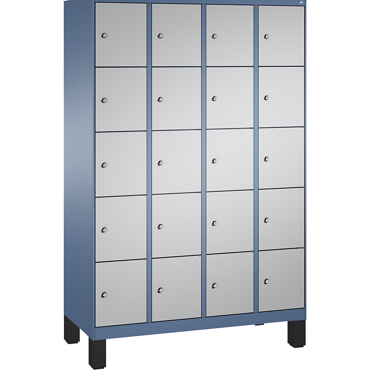 Armoire à casiers sur pieds EVOLO – C+P, 4 compartiments, 5 casiers chacun, largeur compartiments 300 mm, bleu distant / aluminium-5