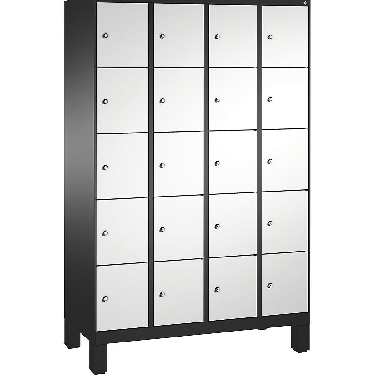 Armoire à casiers sur pieds EVOLO – C+P, 4 compartiments, 5 casiers chacun, largeur compartiments 300 mm, gris noir / gris clair-15