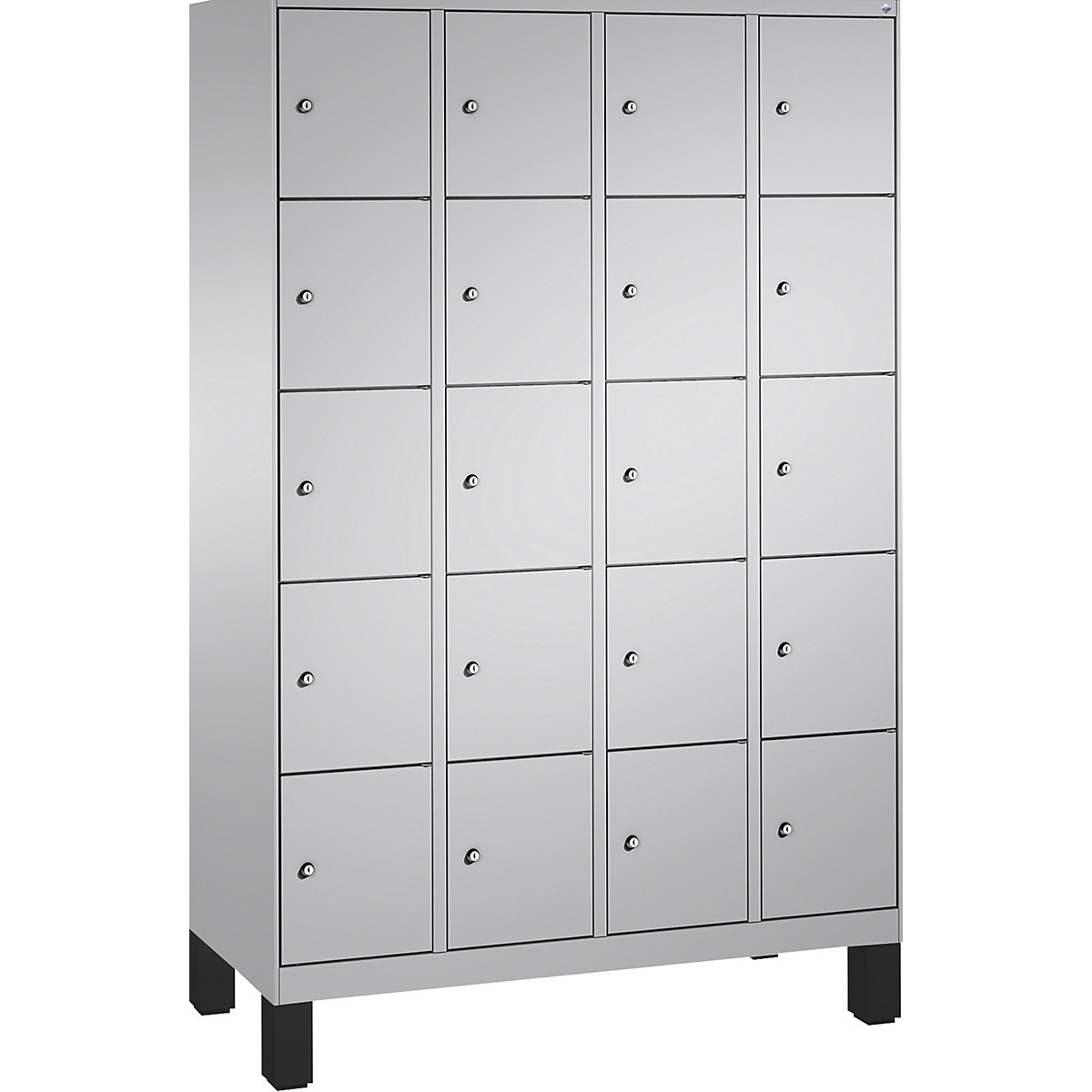 Armoire à casiers sur pieds EVOLO – C+P, 4 compartiments, 5 casiers chacun, largeur compartiments 300 mm, aluminium / aluminium-16