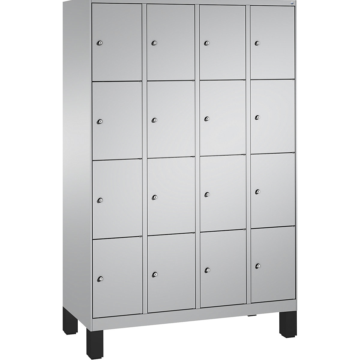 Armoire à casiers sur pieds EVOLO – C+P, 4 compartiments, 4 casiers chacun, largeur compartiments 300 mm, aluminium / aluminium-17
