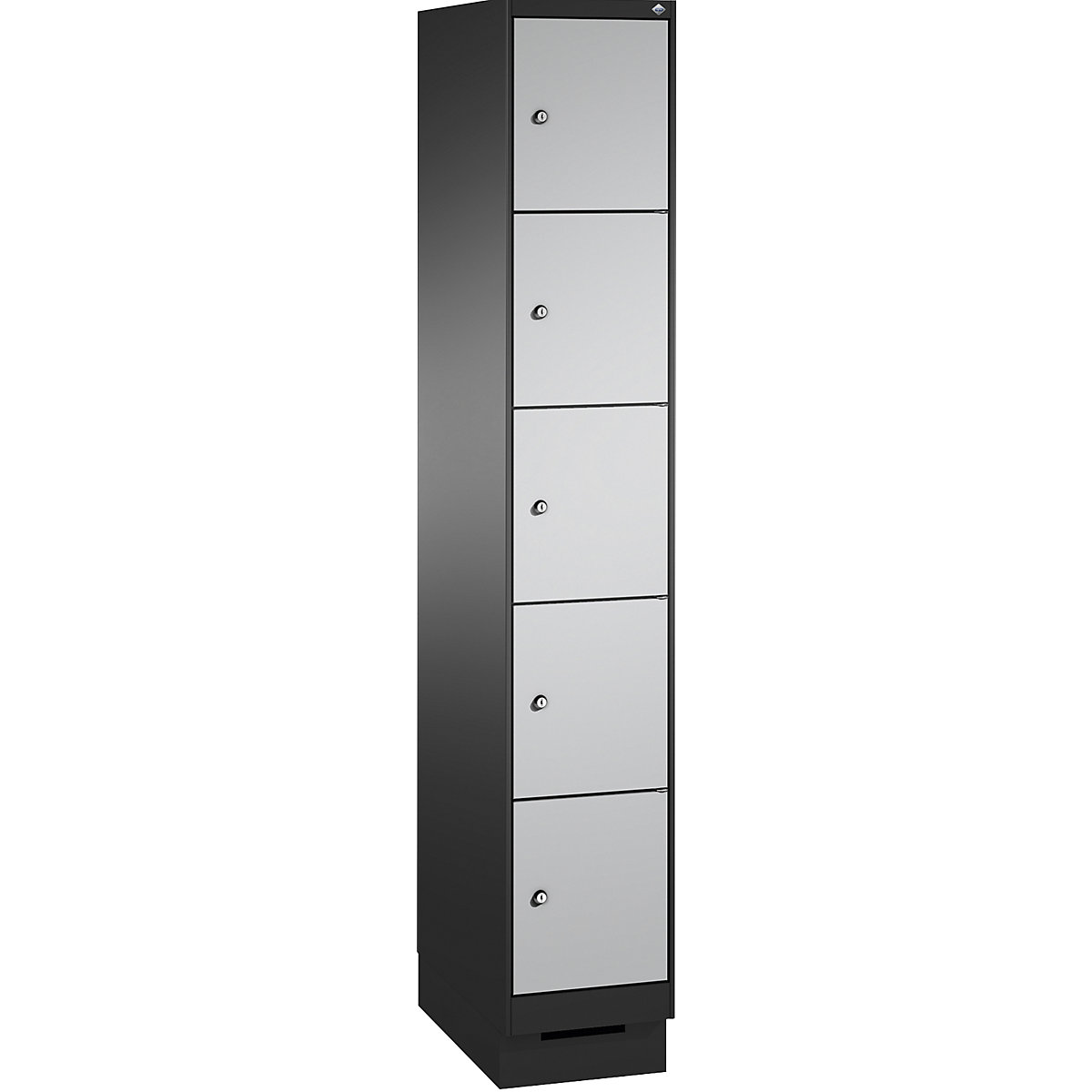 Armoire à casiers sur socle EVOLO – C+P, 1 compartiment, 5 casiers, largeur compartiment 300 mm, gris noir / aluminium-12
