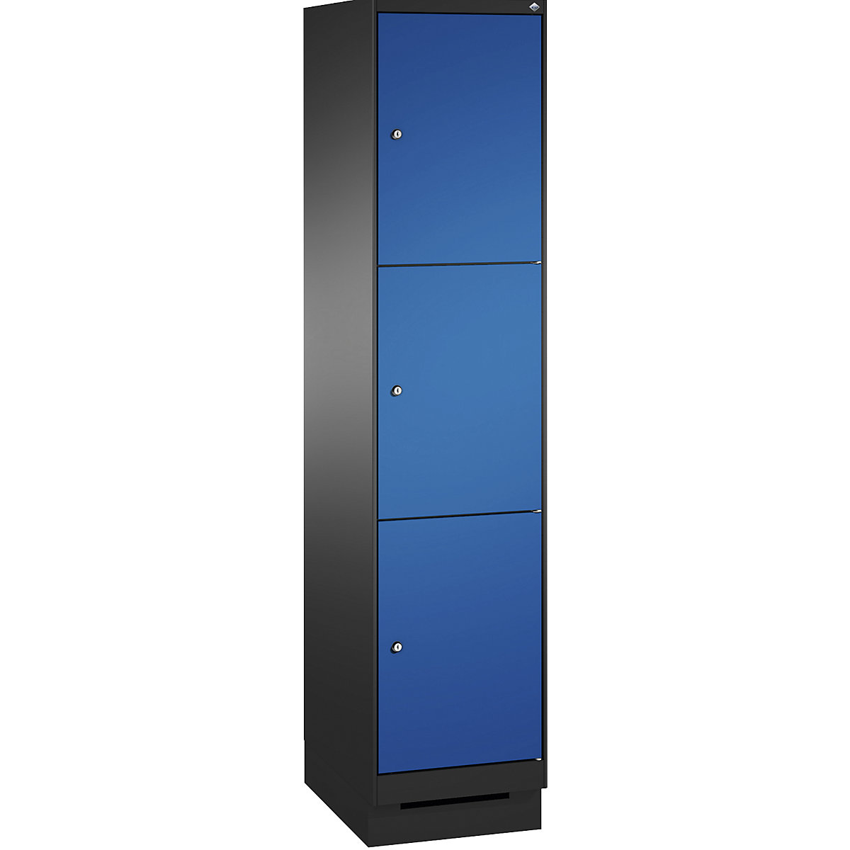 Armoire à casiers sur socle EVOLO – C+P, 1 compartiment, 3 casiers, largeur compartiment 400 mm, gris noir / bleu gentiane-15