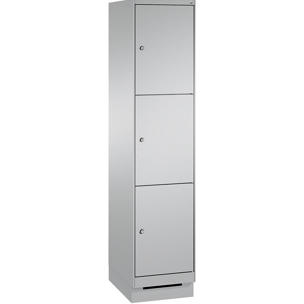 Armoire à casiers sur socle EVOLO – C+P, 1 compartiment, 3 casiers, largeur compartiment 400 mm, aluminium / aluminium-2