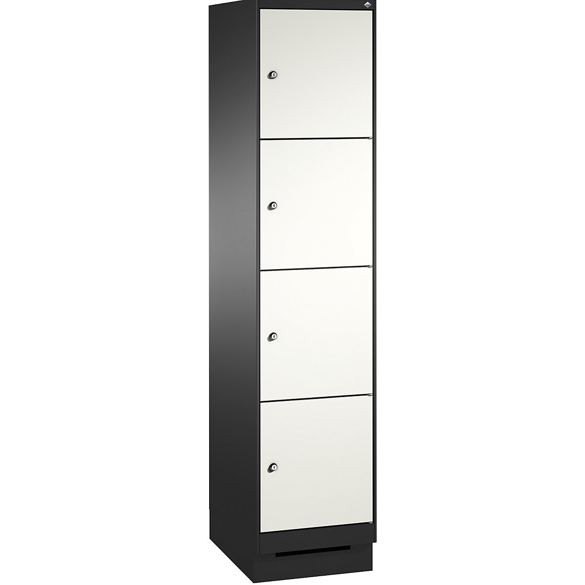 Armoire à casiers sur socle EVOLO – C+P, 1 compartiment, 4 casiers, largeur compartiment 400 mm, gris noir / blanc trafic-2