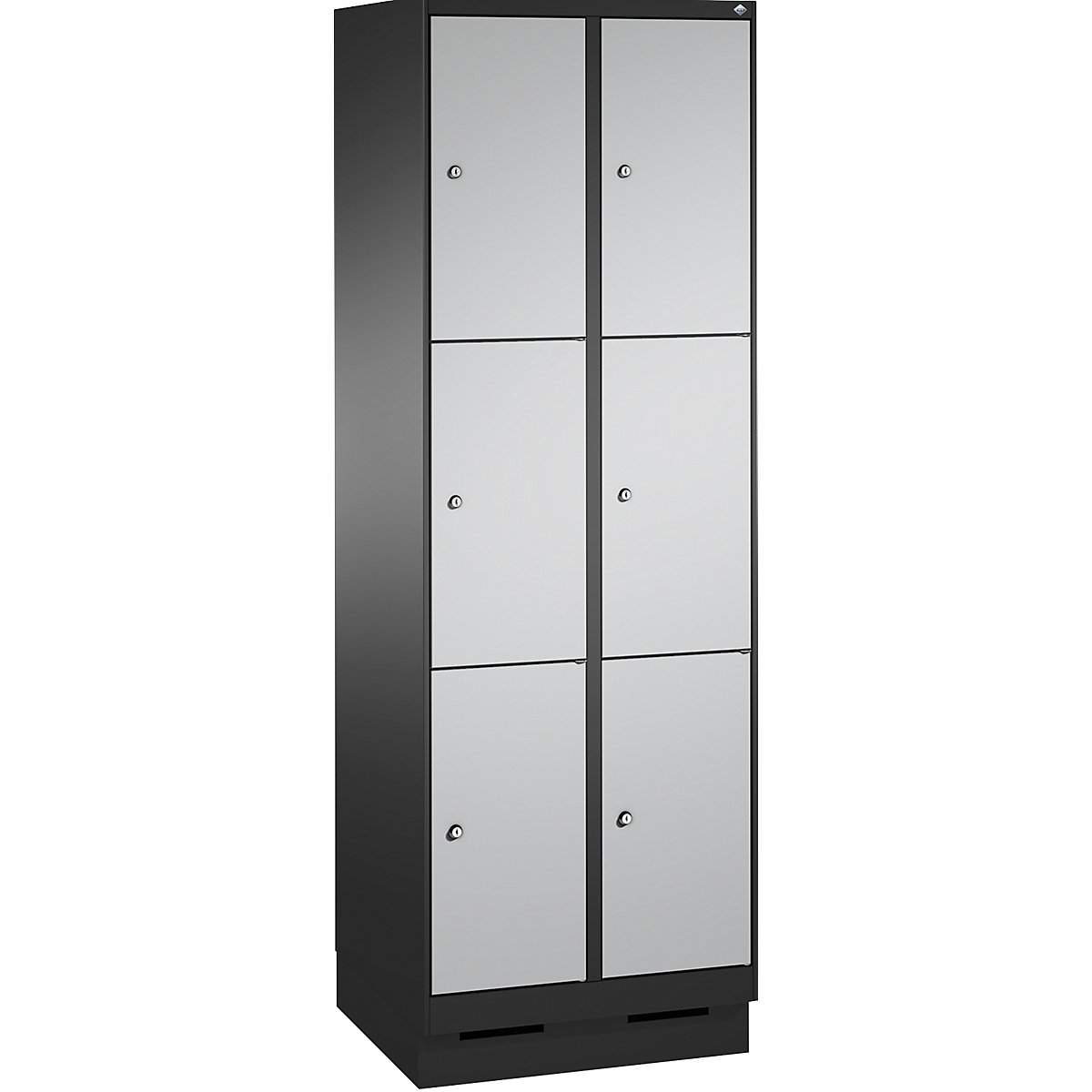 Armoire à casiers sur socle EVOLO – C+P, 2 compartiments, 3 casiers chacun, largeur compartiments 300 mm, gris noir / aluminium-12