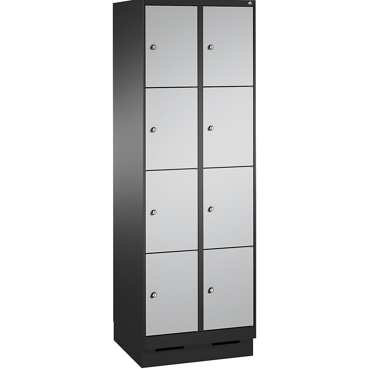 Armoire à casiers sur socle EVOLO – C+P, 2 compartiments, 4 casiers chacun, largeur compartiments 300 mm, gris noir / aluminium-9