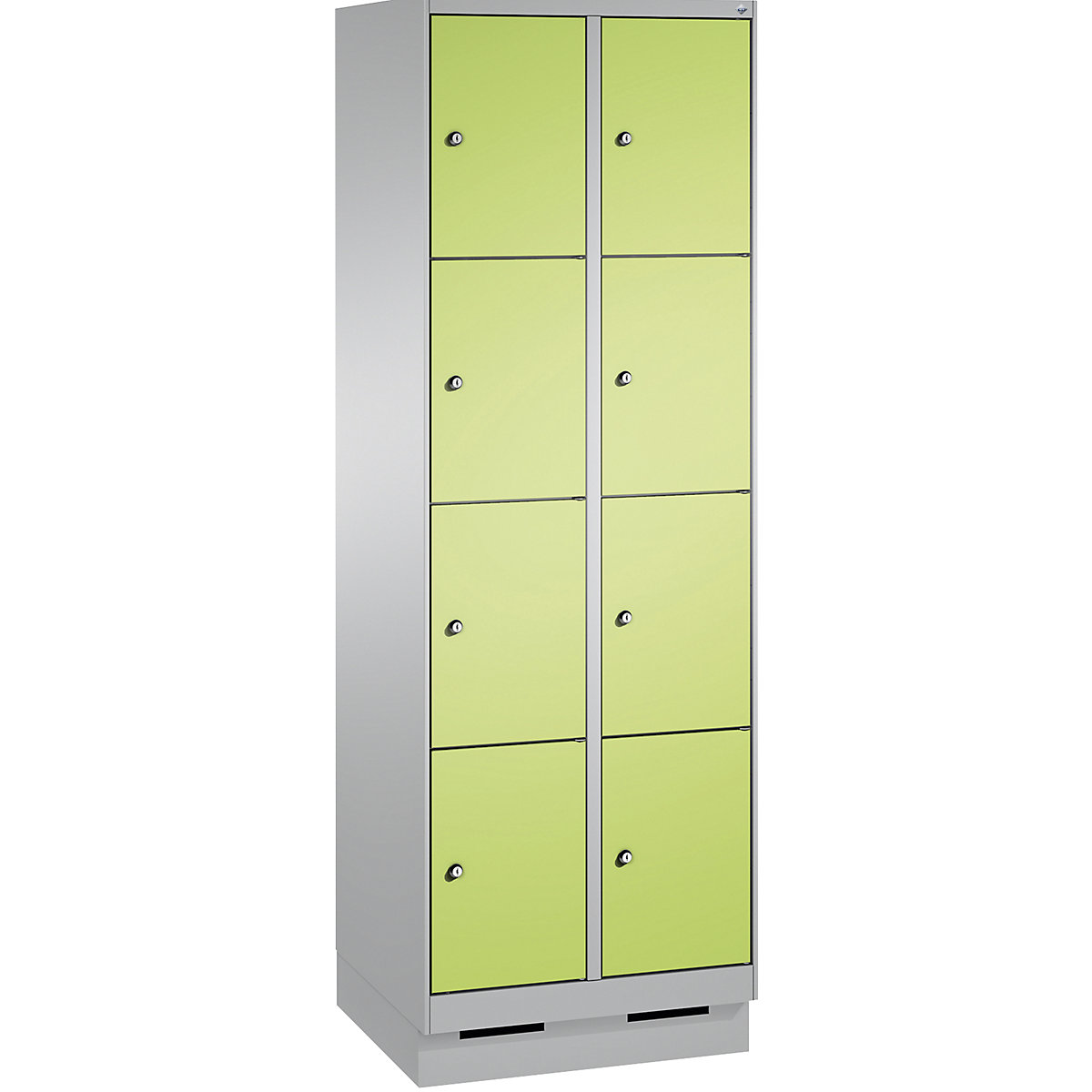Armoire à casiers sur socle EVOLO – C+P, 2 compartiments, 4 casiers chacun, largeur compartiments 300 mm, aluminium / vert-3