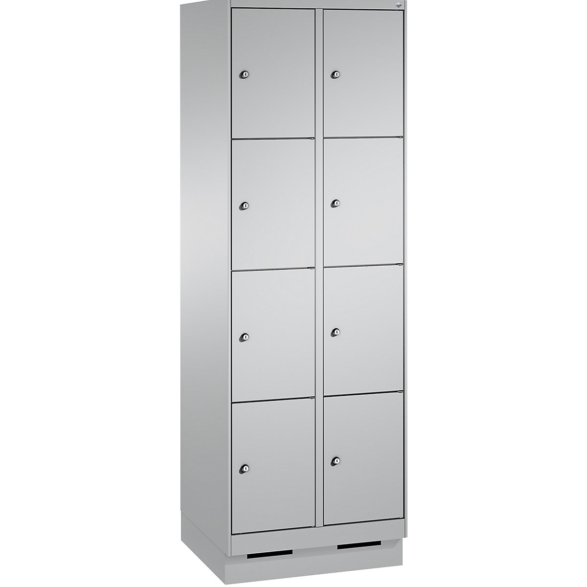 Armoire à casiers sur socle EVOLO – C+P, 2 compartiments, 4 casiers chacun, largeur compartiments 300 mm, aluminium / aluminium-10