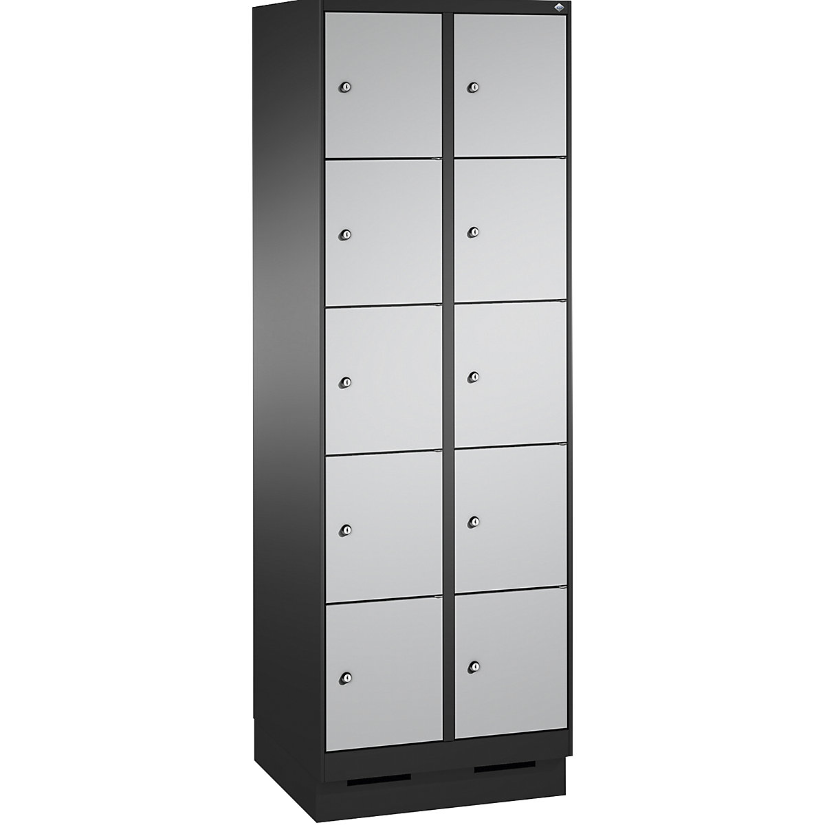 Armoire à casiers sur socle EVOLO – C+P, 2 compartiments, 5 casiers chacun, largeur compartiments 300 mm, gris noir / aluminium-9