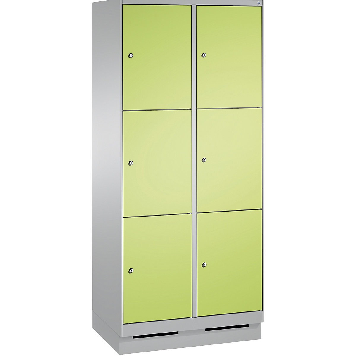 Armoire à casiers sur socle EVOLO – C+P, 2 compartiments, 3 casiers chacun, largeur compartiments 400 mm, aluminium / vert-17
