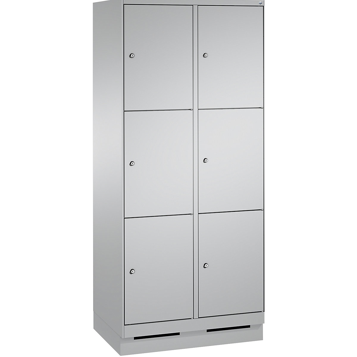 Armoire à casiers sur socle EVOLO – C+P, 2 compartiments, 3 casiers chacun, largeur compartiments 400 mm, aluminium-9