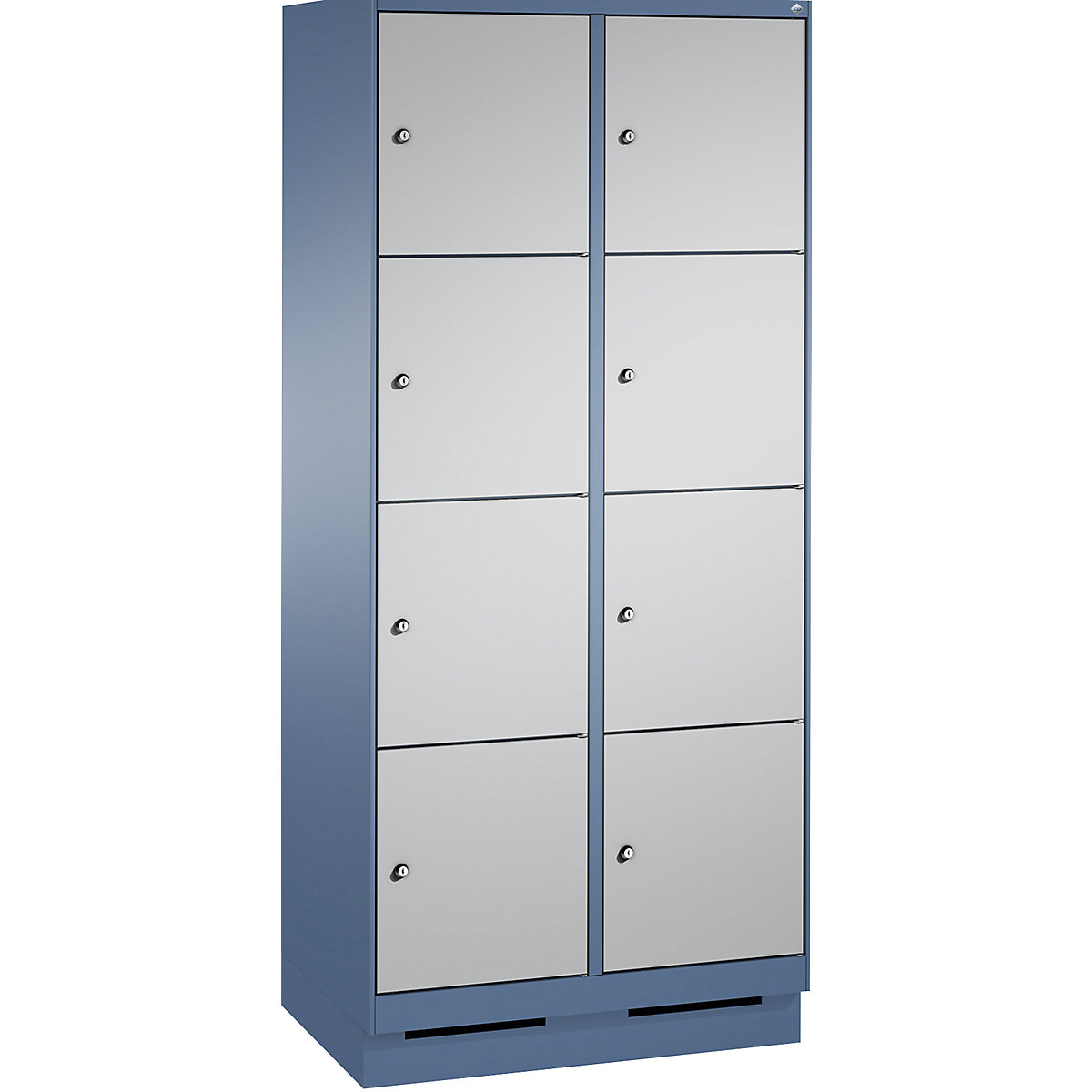 Armoire à casiers sur socle EVOLO – C+P, 2 compartiments, 4 casiers chacun, largeur compartiments 400 mm, bleu distant / aluminium-8