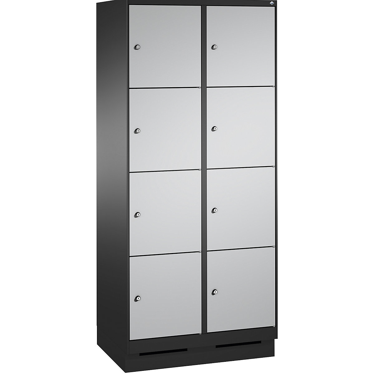 Armoire à casiers sur socle EVOLO – C+P, 2 compartiments, 4 casiers chacun, largeur compartiments 400 mm, gris noir / aluminium-6